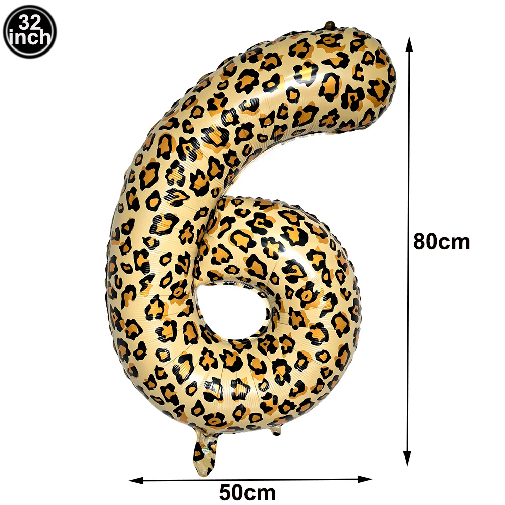 32Inch Leopard Print Number Balloon 0-9 Cheetah Print Foil Balloons for Wild One Safari Birthday Animal Print Party Decorations view 2