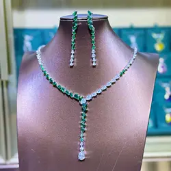 Luxury evening dress accessories European suit micro-inset zircon long super flash bride dress necklace earrings Two-piece set