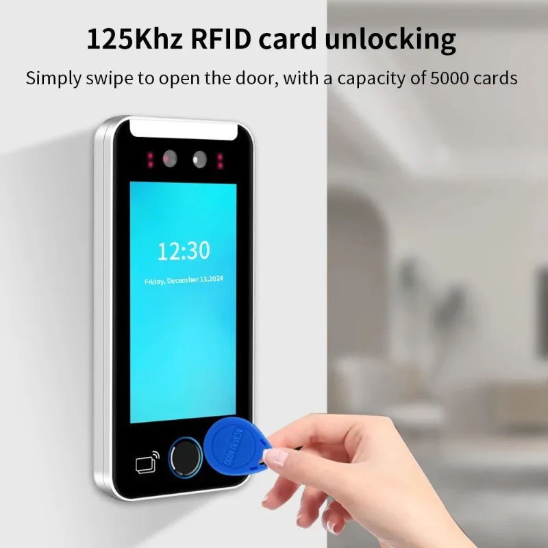 5 pollici Tuya APP WIFI AI Carta biometrica dinamica Impronte digitali Riconoscimento facciale Presenza Macchina di controllo accessi Schermo HD 1080P