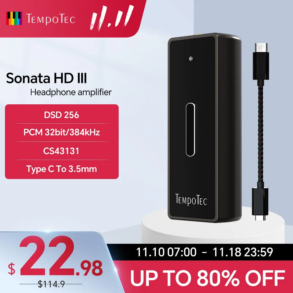 TempoTec Sonata HD III USB C DAC Adapter USB Dongle Headphone Amplifier Type C To 3.5MM Chip CS43131