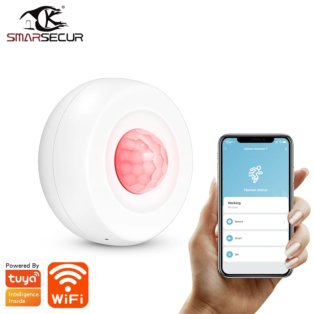 SMARSECUR WiFi PIR Mini-Bewegungssensor für den Sicherheitsalarm im Home Office, funktioniert mit Tuya Smart Life