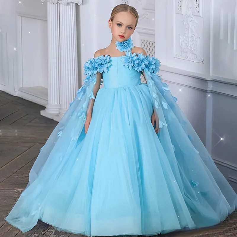 

Ceremony Flower Bridesmaid Dresses For Girls Wedding Formal Evening Prom Gown Tulle Elegant Kids Girl Birthday Party Dress 8 12Y