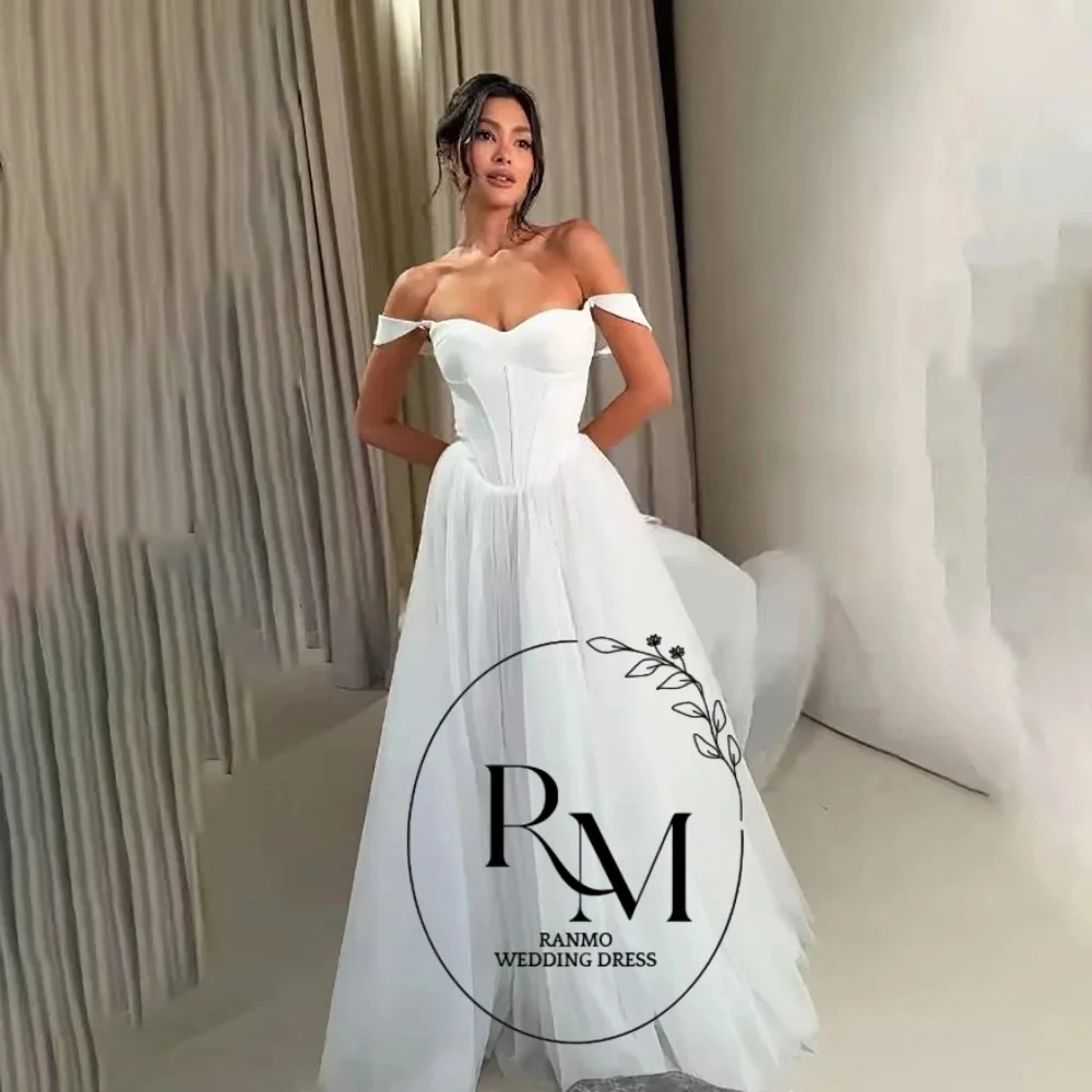 

Ranmo Elegant Off Shoulder 2026 Wedding Dress A-Line Lace Tulle Sweep Train Pleat Vestidos Novias Boda Customized Bride Gown