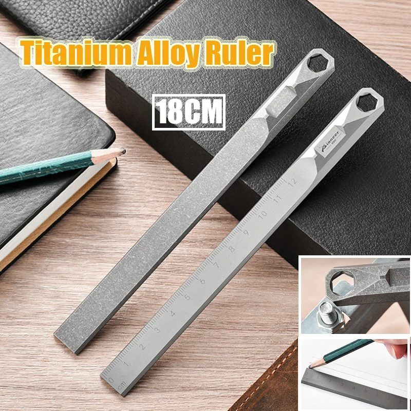 Portátil Titanium Alloy Régua Multifuncional Chave Hexagonal Crowbar Desenho de Medição Outdoor Ferramenta Edc Camping Ferramenta 18cm