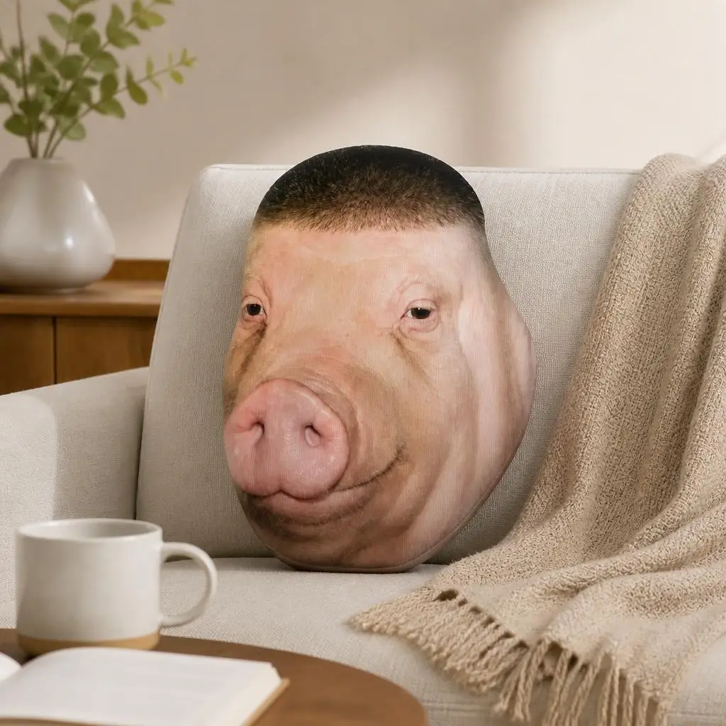 Wigger Pig Fade Buzz Haircut Funny Meme Brainrot Cushion Irregular Stuffed Throw Pillow Home Decor Gift Sofa Bed