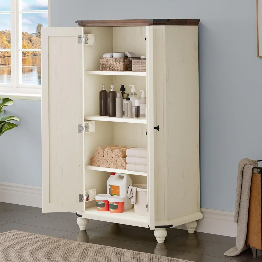 خزانة تخزين DWVO مكونة من 4 طبقات، 45.2 خزانة مخزن مطبخ المزرعة مع 2 مصراعين وأبواب وأرفف قابلة للتعديل، كابينة أدوات خشبية