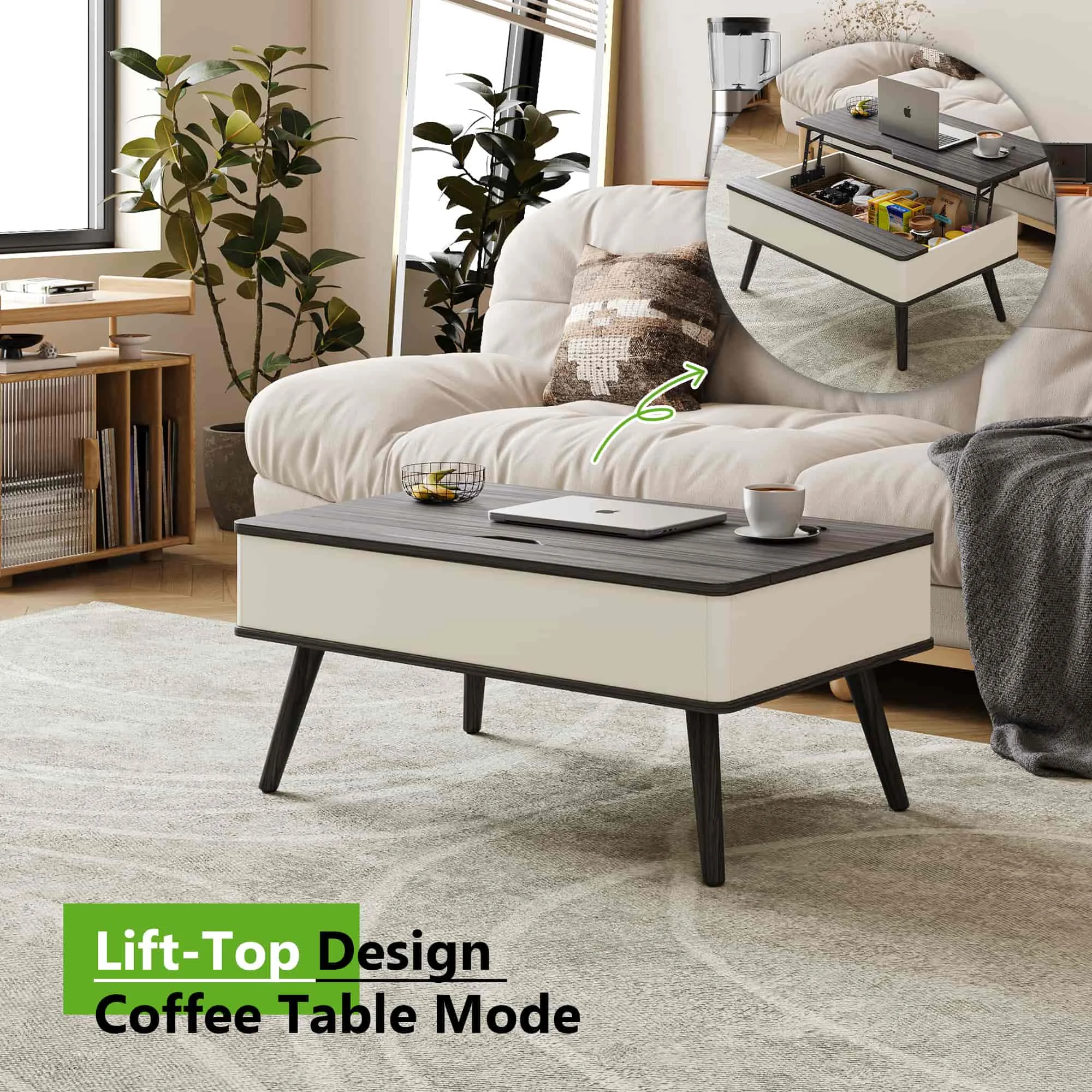 Modern Lift Top Coffee Table With Storage, Small Luxury Furniture For Living Room, Wood Home Center Table