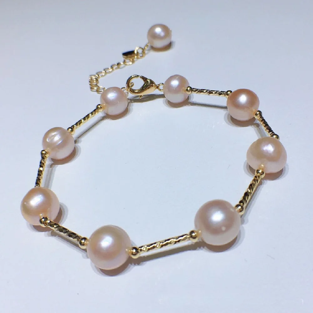 

Маленький свежий модный браслет AAA8-9 мм, браслет из натурального жемчуга Южных морей, 18 см + 3 см/925 s