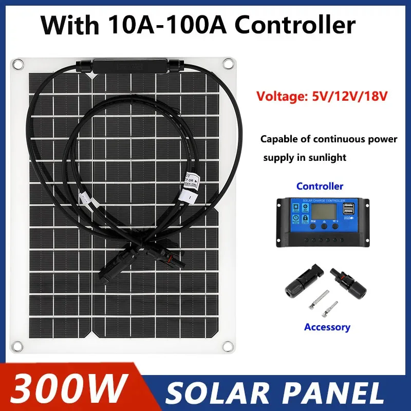 20W-300W Flexible Solar Panel 12V Battery Charger Dual USB With 10-100A Controller Solar Cells Power Bank for Phone Car Yacht RV