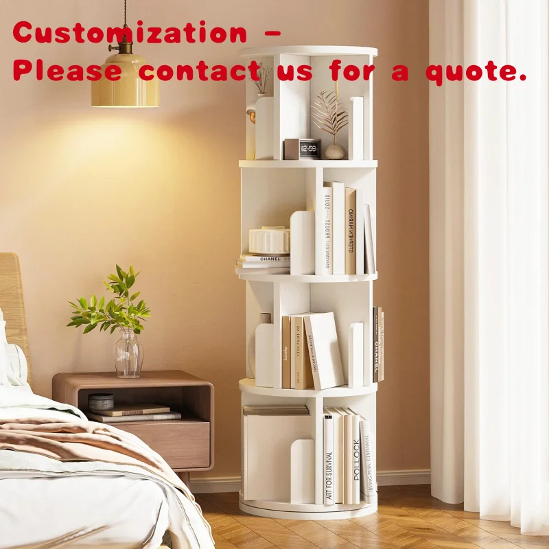 custom.4 Tier Rotating Bookshelf 360 Display Narrow Wood Bookcase Space Floor Standing Storage Rack Bedroom Living
