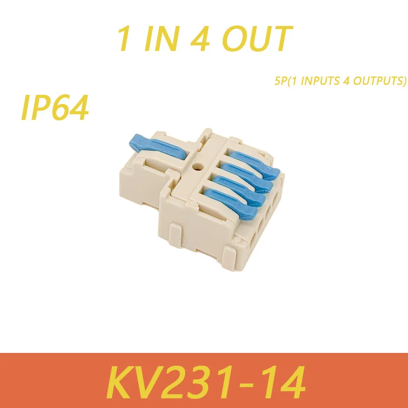 10PCS KV231-14 Butt HomeTerminal Block 1 in 4 Out Multiple Quick Wiring Connector 3 Colors Plug-in Universal Compact Home Use