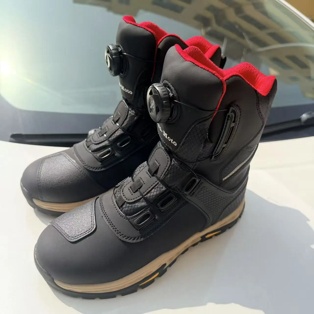 Motorcycle Men Boots Breathable Anti-fall Rider Road Racing Casual Shoes Boots Gear Shift Rubber Sole Reflective Motorbike Shoes