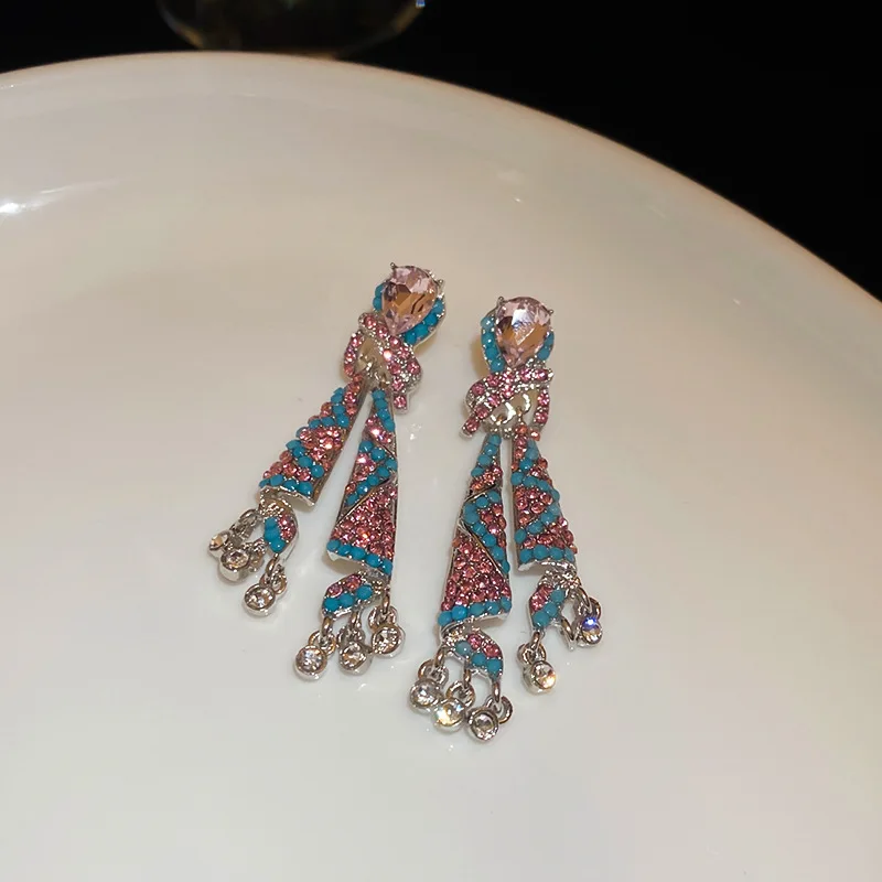 Women's Vintage Blue Water Drop Crystal Clip Earrings