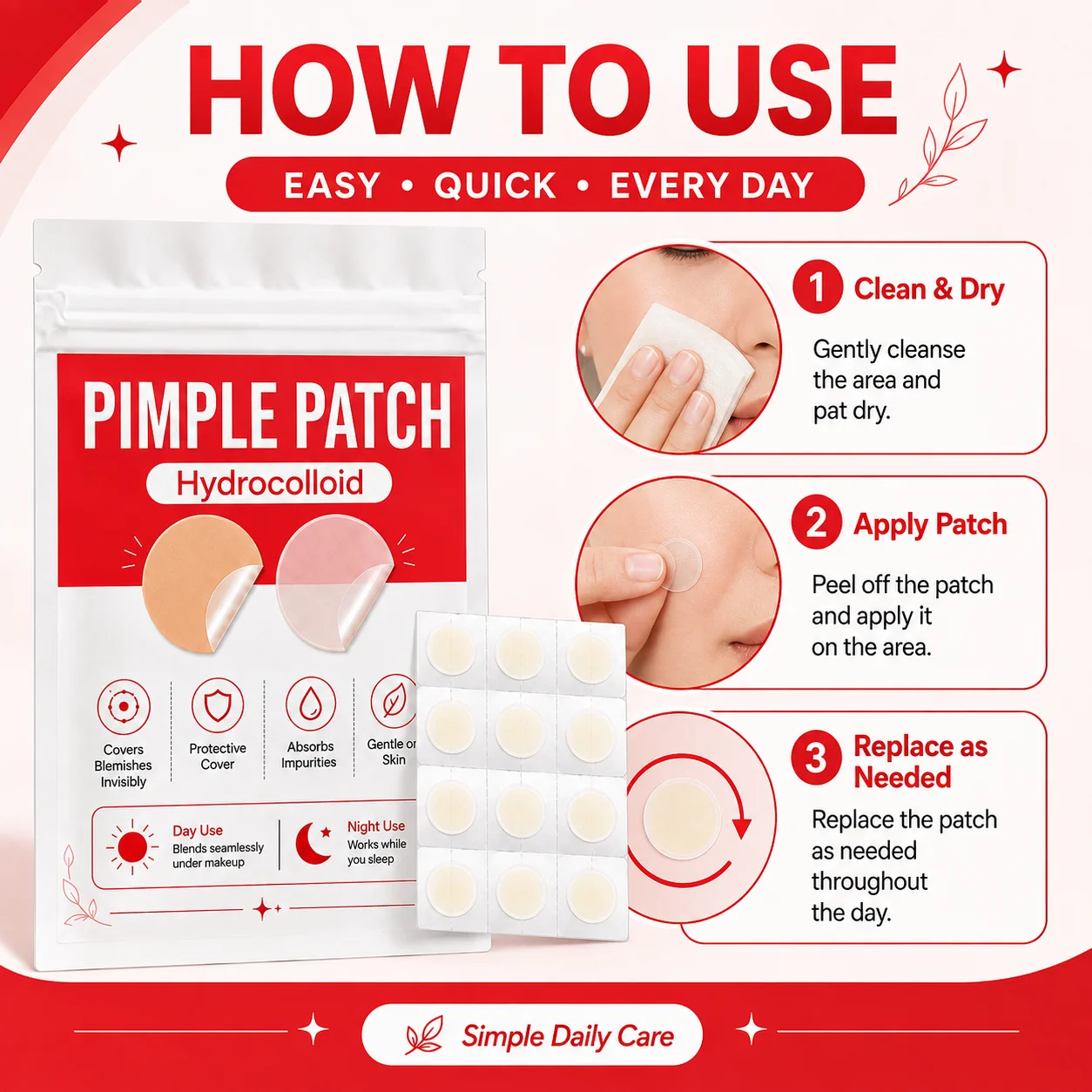 372Pcs Hydrocolloid Facial Patches, Yellow & Clear Blemish Cover Stickers, Gentle Invisible Skin Care, Day & Night Use view 3
