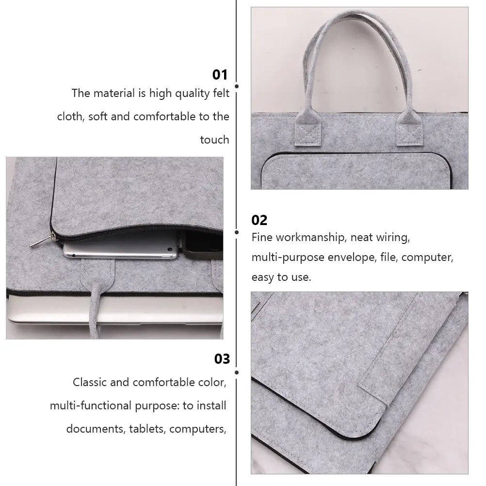 

Ultra Thin Lightweight Felt Laptop Bag Notebook Pouch Computer Tablet Storage Zipper Business Briefcase Portable Handbag Anti