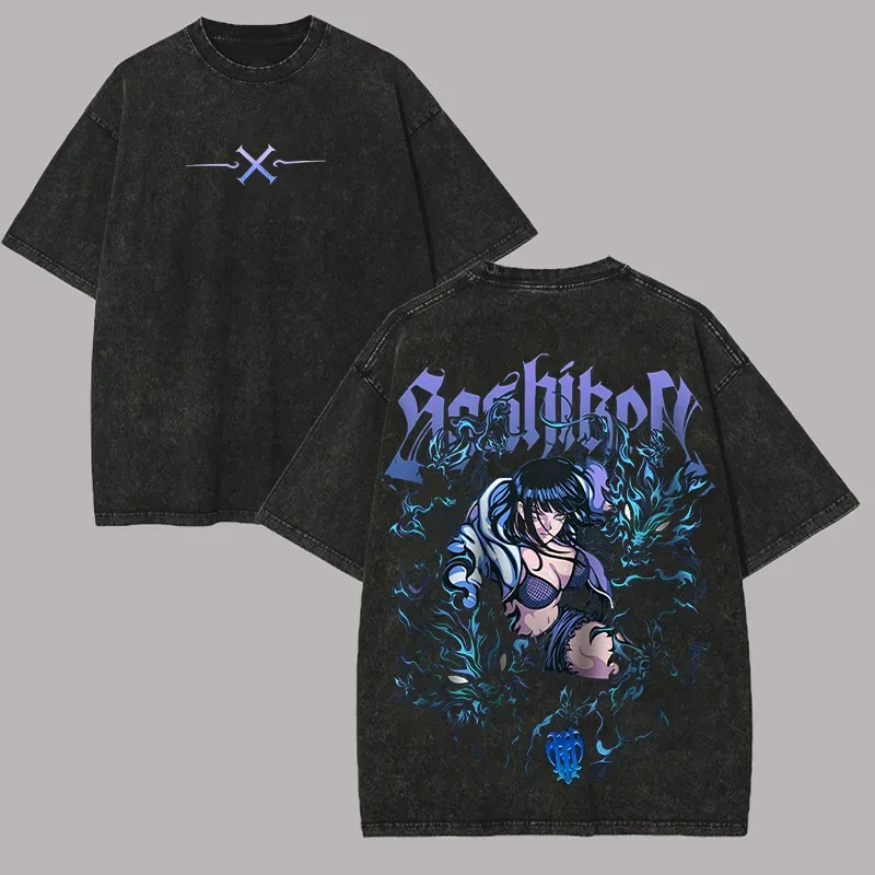 Hinata Hyuga T-Shirt Naruto Sexy Twin Lion Fist Anime Grafik Baumwolle Streetwear Acid Wash Gothic Lila Vintage Bootleg Tee