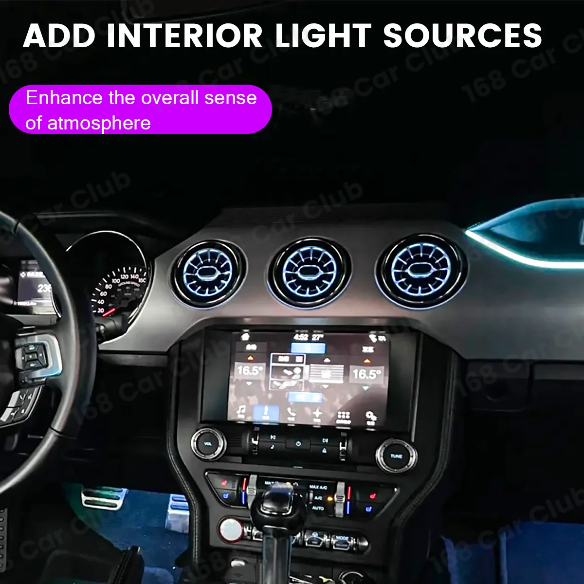 Lampu Ambient LED 256 Warna Ventilasi Baru Untuk Mobil Ford Mustang 2015-2021 LED Dashboard AC Turbine Air Outlet
