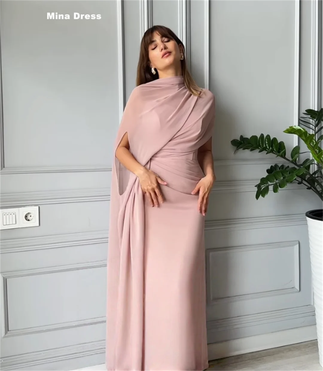 mina pink dress Women's Slit Semi-Heart Neck Polyester Maxi Dress XS/S/M/L/XL Beige/Pink/Mint MEAN BLVD XL / Mint