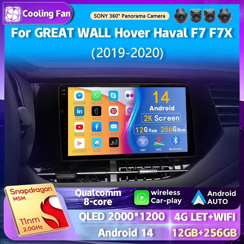 Android 14 wifi+4G Carplay Car Radio For GREAT WALL Hover Haval F7 F7X 2019 - 2020 Navigation GPS Video Player Stereo Multimedia