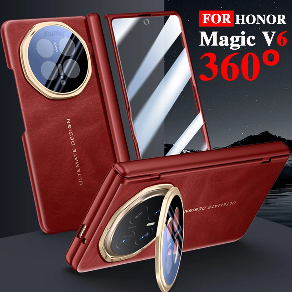 

PU Leather Transparent Clear Case for Huawei Honor Magic V6 Case 2026 Hinge Protection Full Kickstand Holder Stand Case Cover