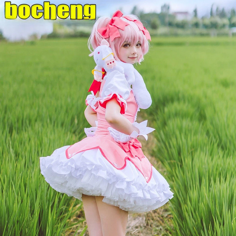 

Kaname Madoka Cosplay Women's Full Set Anime Cosplay Costume Dress with Choker Gloves Socks