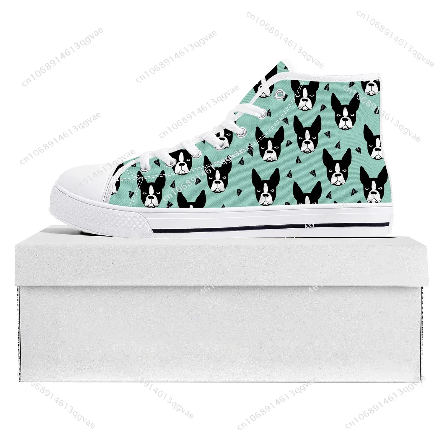 Boston Terrier High Top Sneakers Mens Womens Canvas Sneaker Casual Couple Shoes Custom Made Shoe White