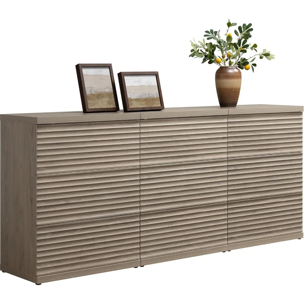 Sideboard Buffet Liquor Cabinet with Storage, Modern Fluted Credenza Coffee Bar Storage Cabinet, Mid Century Media Console Table