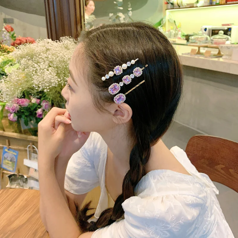 1 Juego de pinzas para el pelo para mujer, joyería de moda, accesorios para el cabello de cristal para niñas, pasadores de perlas de lujo,