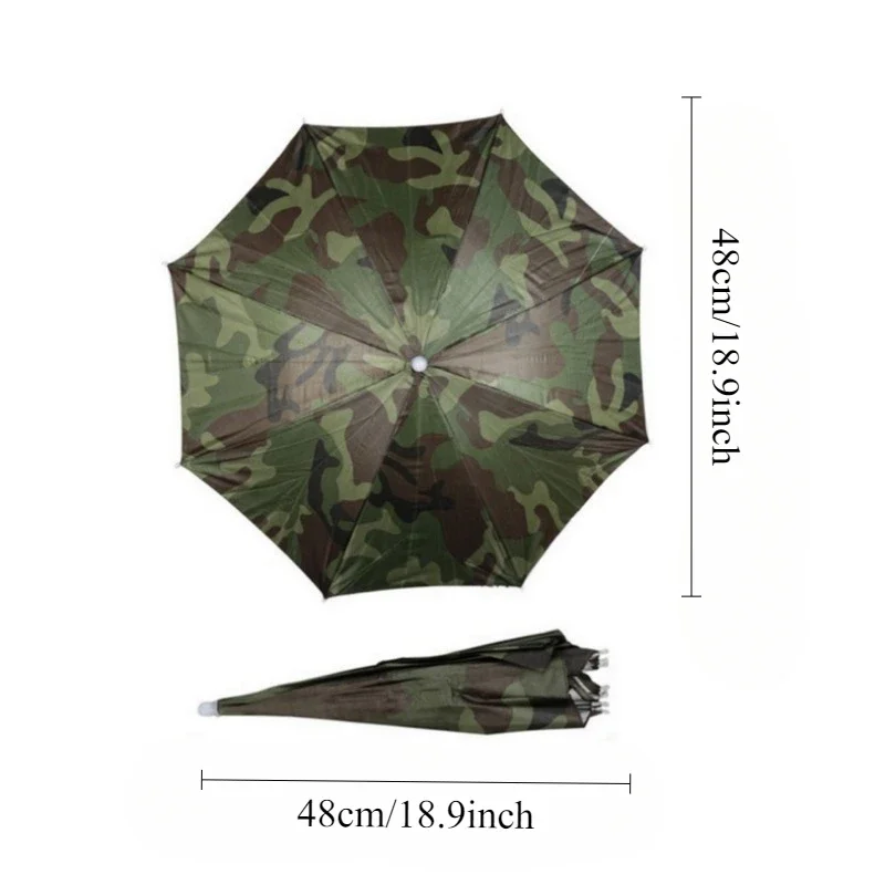 1pc Outdoor Head Umbrella Fishing Diameter 77cm Portable Hands Free Environment Protect Rain Shelter Sunshade Camouflage Summer