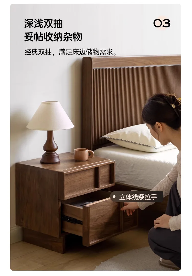 Solid wood storage cabinet, black walnut bone line, pattern drawer cabinet, bedroom against the wall