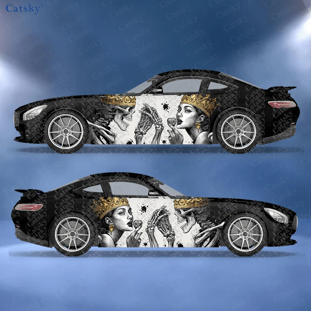 

2pcs Skull and Woman on Playing Cards Car Sticker, Durable, Fade-resistant, Elevate Vehicle with Bold Artistic Car Vinyl Wraps