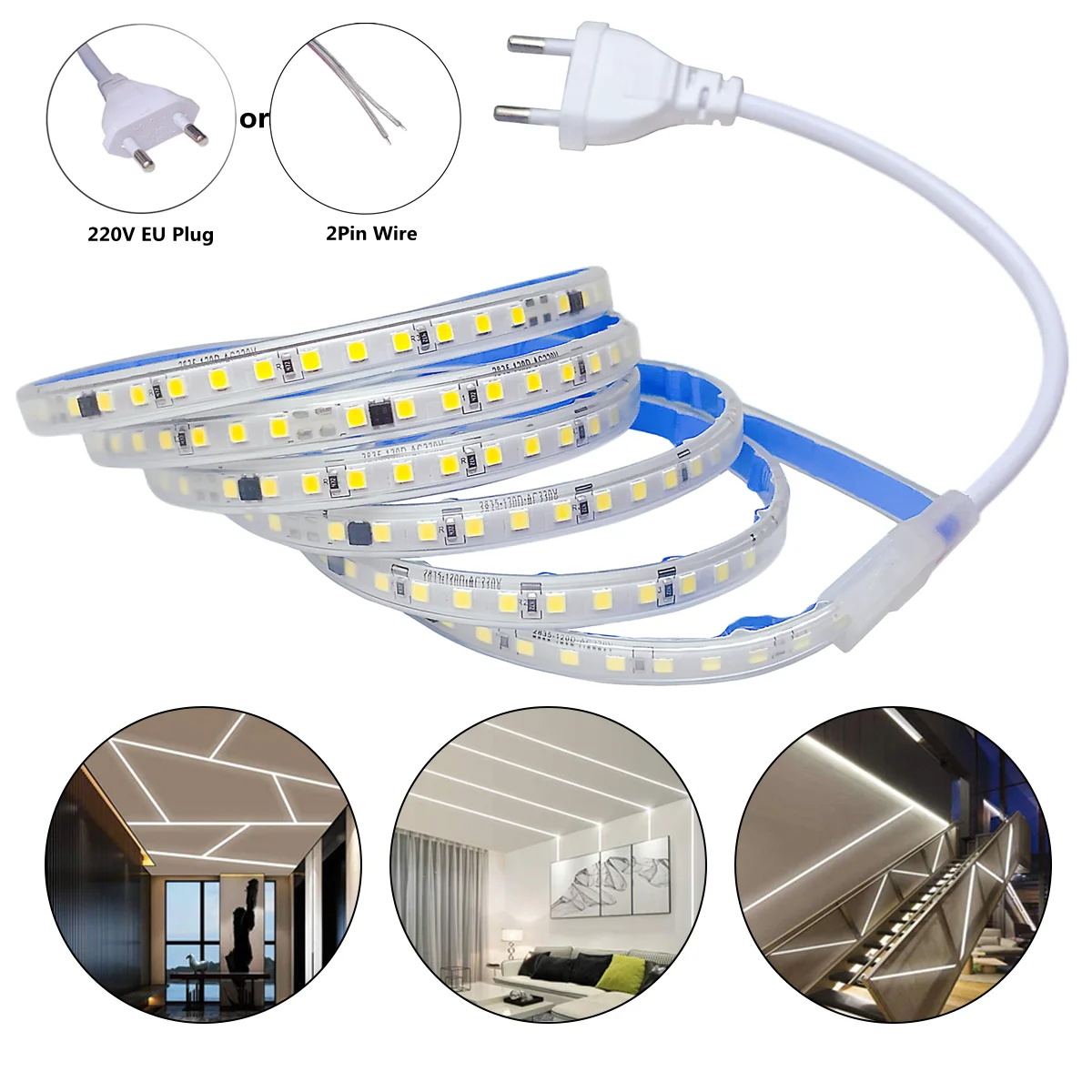 AC 220V LED Strip 2835 SMD 120LEDs/M IP67 Tube Wateproof Outdoor Indoor Safety High Brightness Eu Plug Flexible Rope Lamp Light