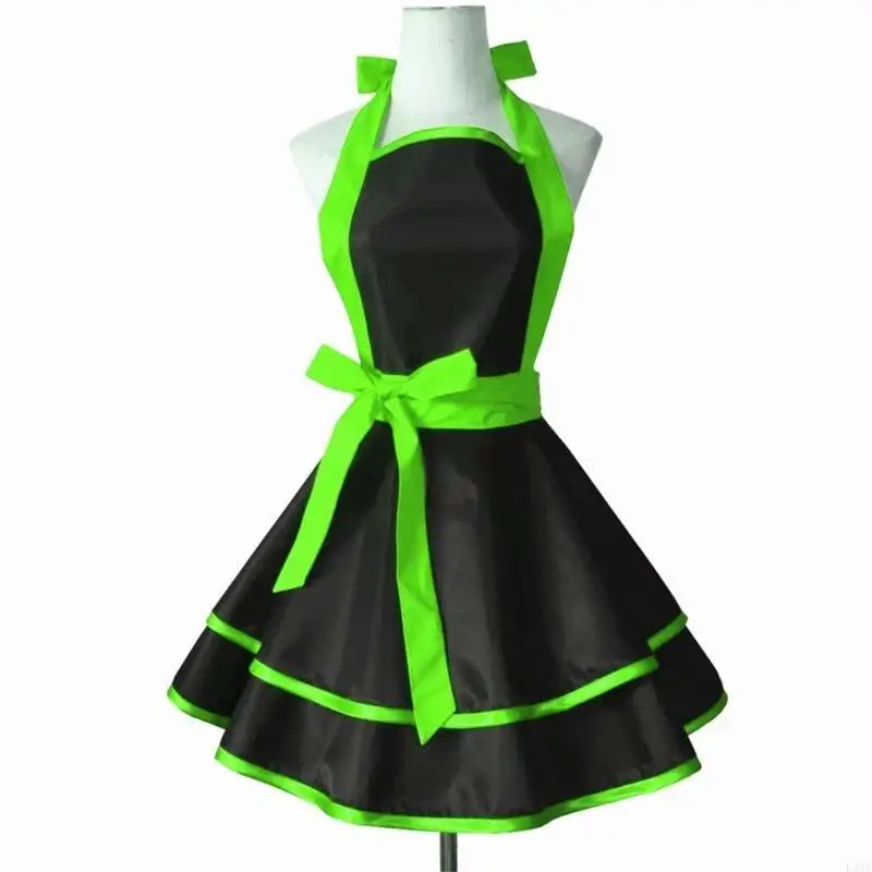 L38E Sweetheart Vintage Apron Pinafore Women Retro Stylish Apron Dress Adjustable Neck Strap Lace Ruffle Flirty Apron