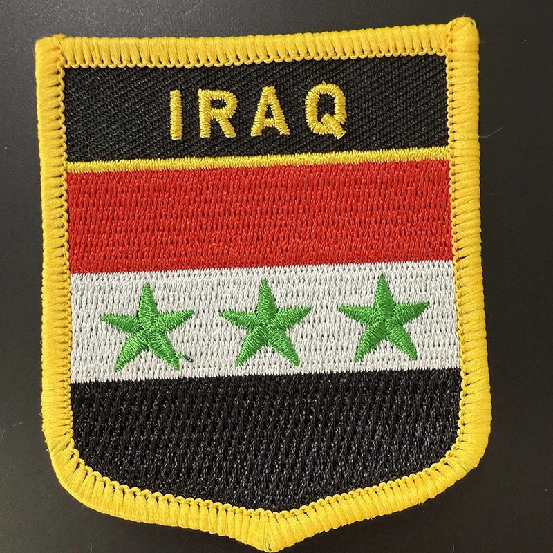 

Iraq Flag Shield Shape Iron on Embroidery Patches Saw on Transfer Patches Sewing Applications for Clothes Back Pac
