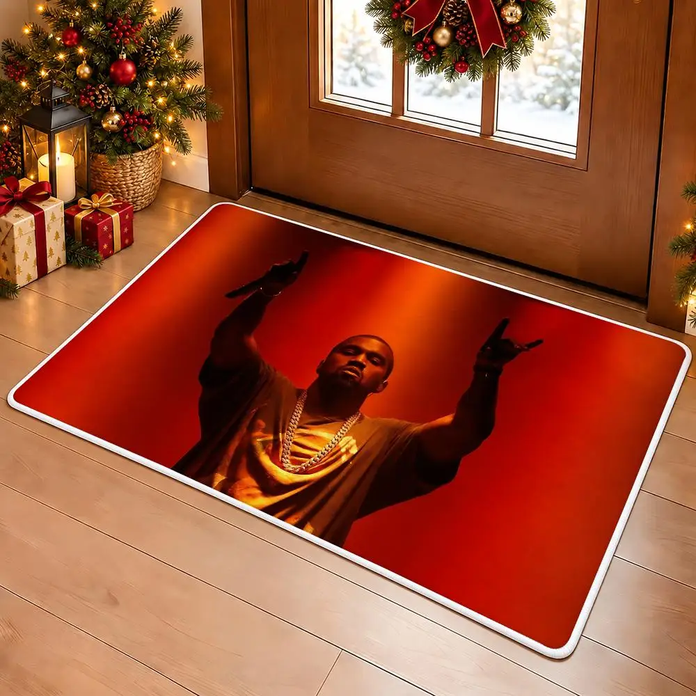 Bold Rapper K-Kanye West Floor Mat Soft Non Slip Flannel Door Mat for Bathroom Kitchen Bedroom Home Decor