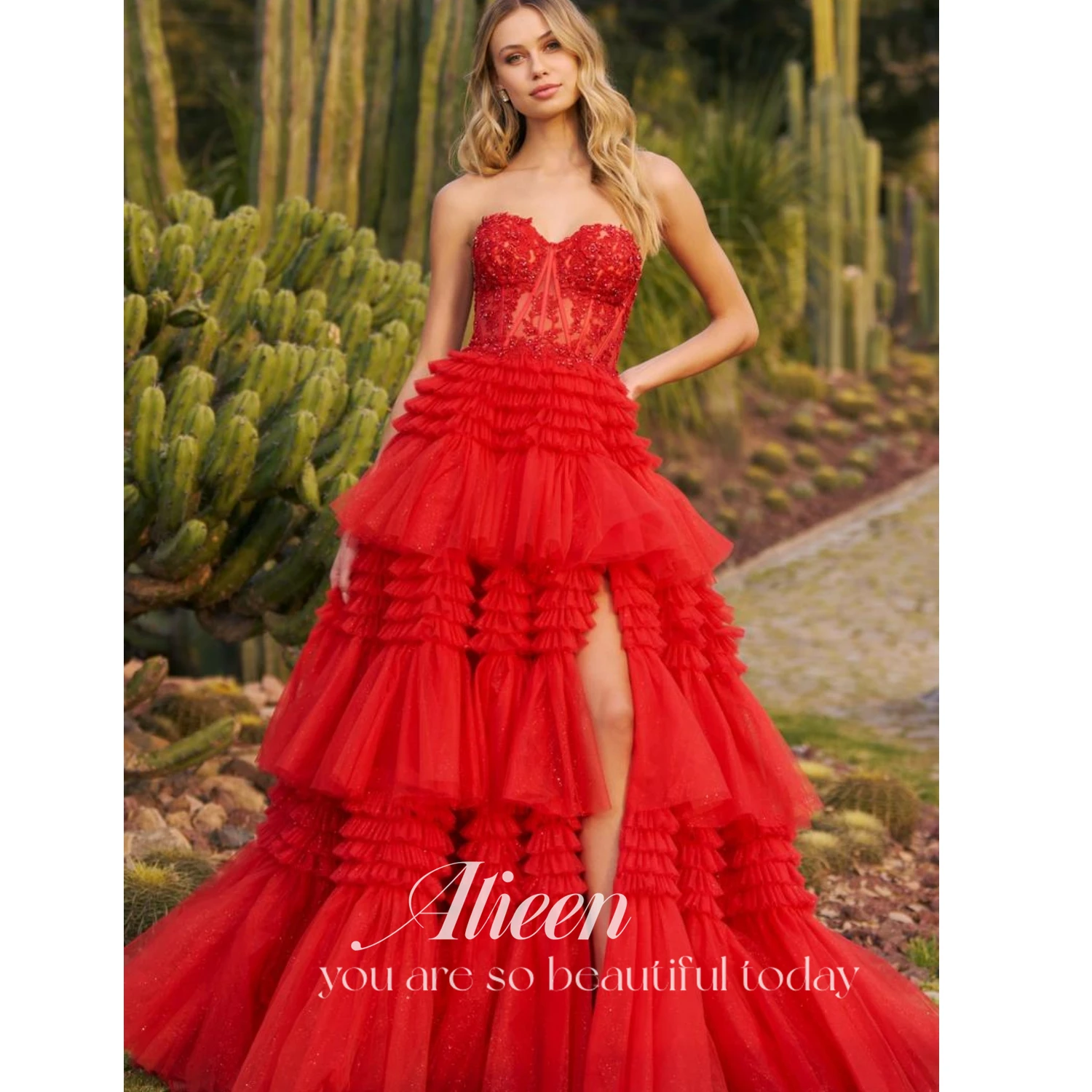 Aileen-Vestidos Femininos de Malha Longa, Elegante, Luxo, Vermelho, Eventos Especiais, Formal, Festa de Casamento