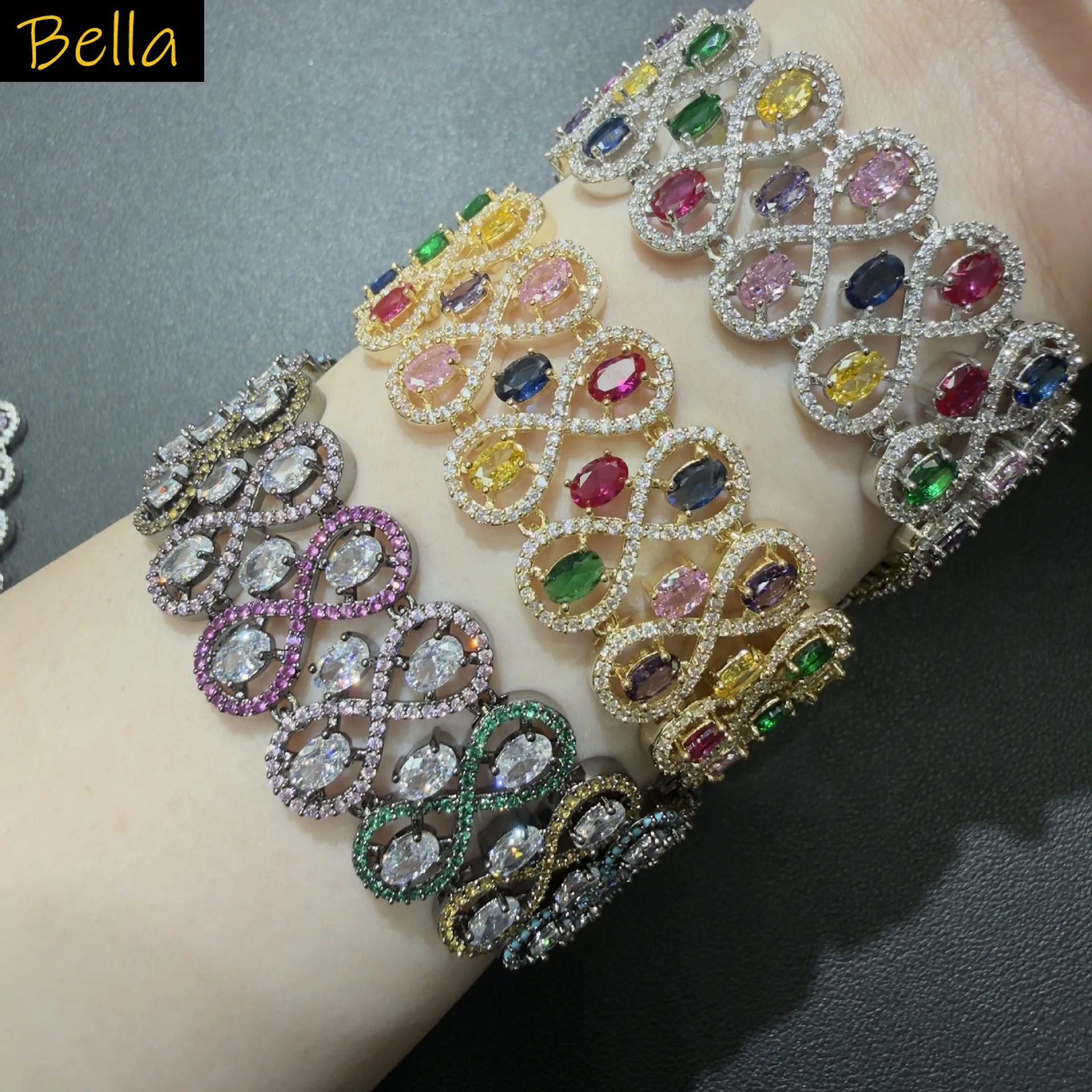 

gorgeous cubic zirconia bracelet for women shiny luxury jewelry gala event dinner party wedding silver gold color multicolor