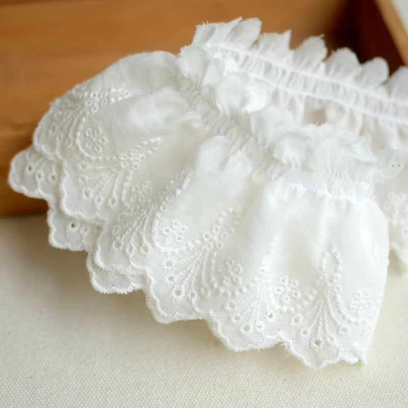 1 Meter White Cotton Embroidered Ruffled Lace Trim Children\'s Clothes Cloth Art Skirt Decoration Materials