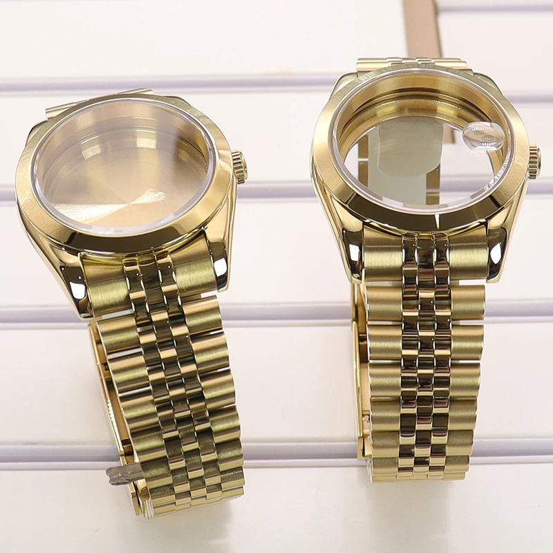 Gold 36mm/40mm Bevel Edge Watch Case Jubilee Bracelet For Seiko NH35 NH36 NH38/34 Miyota8215 Movement 28.5mm Dial Parts Explorer