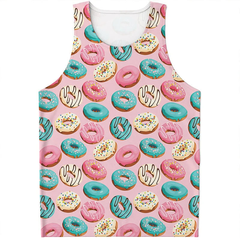 Colorful Donut Pattern Tank Top Men Clothes 3D Printed Food Sleeveless T Shirts Cool Summer Streetwear Quick Dry Tees Tops