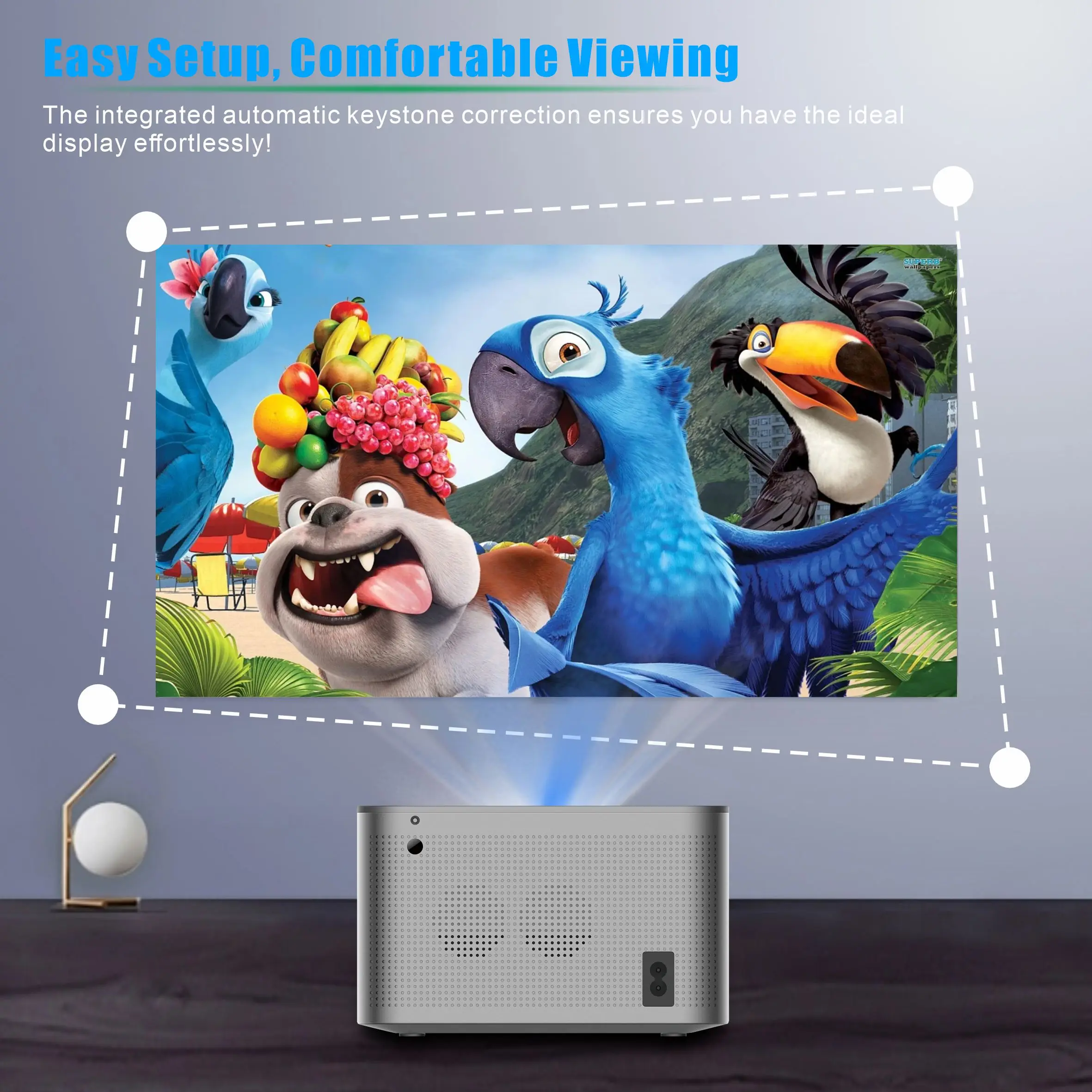 Native 1080P 300ANSI 4K Android 11 Voice Projector HY350 Auto Keystone Correction Dual band WiFi6 BT5.0 Portable Movie Outdoor