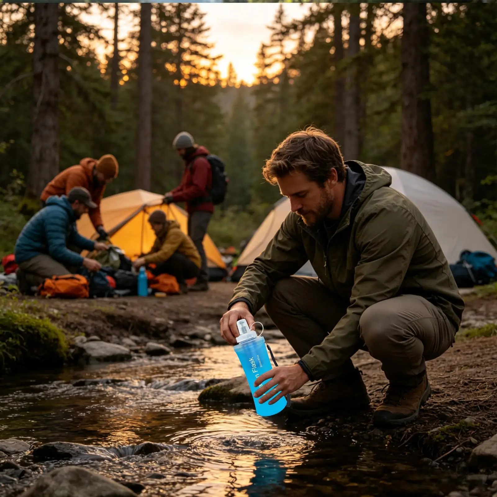 Foldable Water Bottle Reusable Wide-Mouth Portable Flask With Filter Hiking Water Bottle For Travel Hiking Running Camping