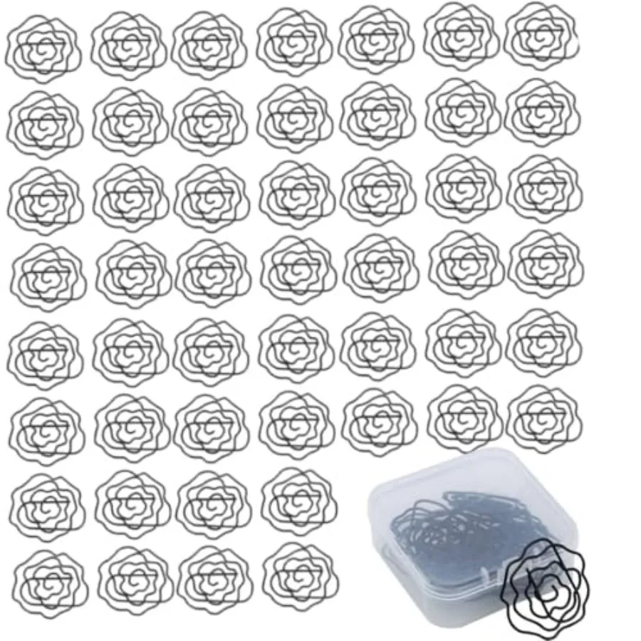

50Pcs Rose Shaped Paper Clips, Metal Paper Clips, Electroplated Crafted Flower Shaped Clamps with Organizer for School Office,