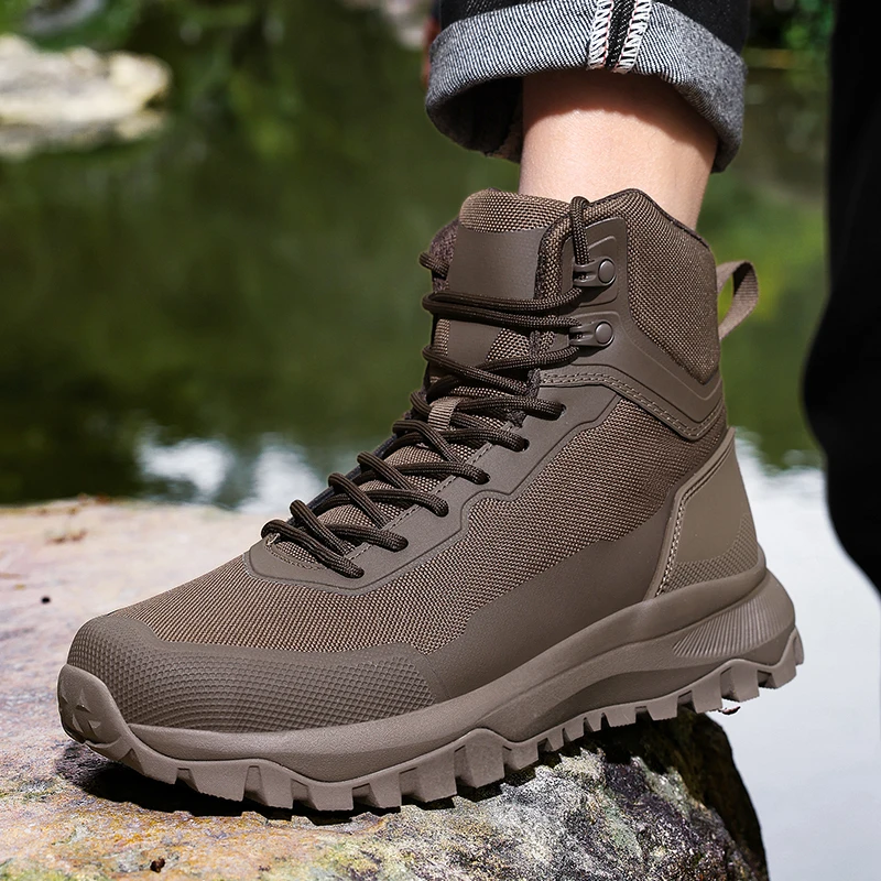 

Men'S Outdoor Hiking Shoes Wear-Resistant And Anti Slip Multifunctional Combat Boots Mid Top Lace Up High-Quality Sports Shoes