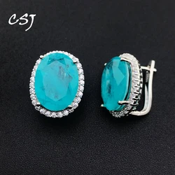 CSJ Elegant Paraiba Tourmaline Earrings Solid 925 Sterling Silver Big Gemstone 12*16mm for Women Fine Jewelry Party Wedding Gift