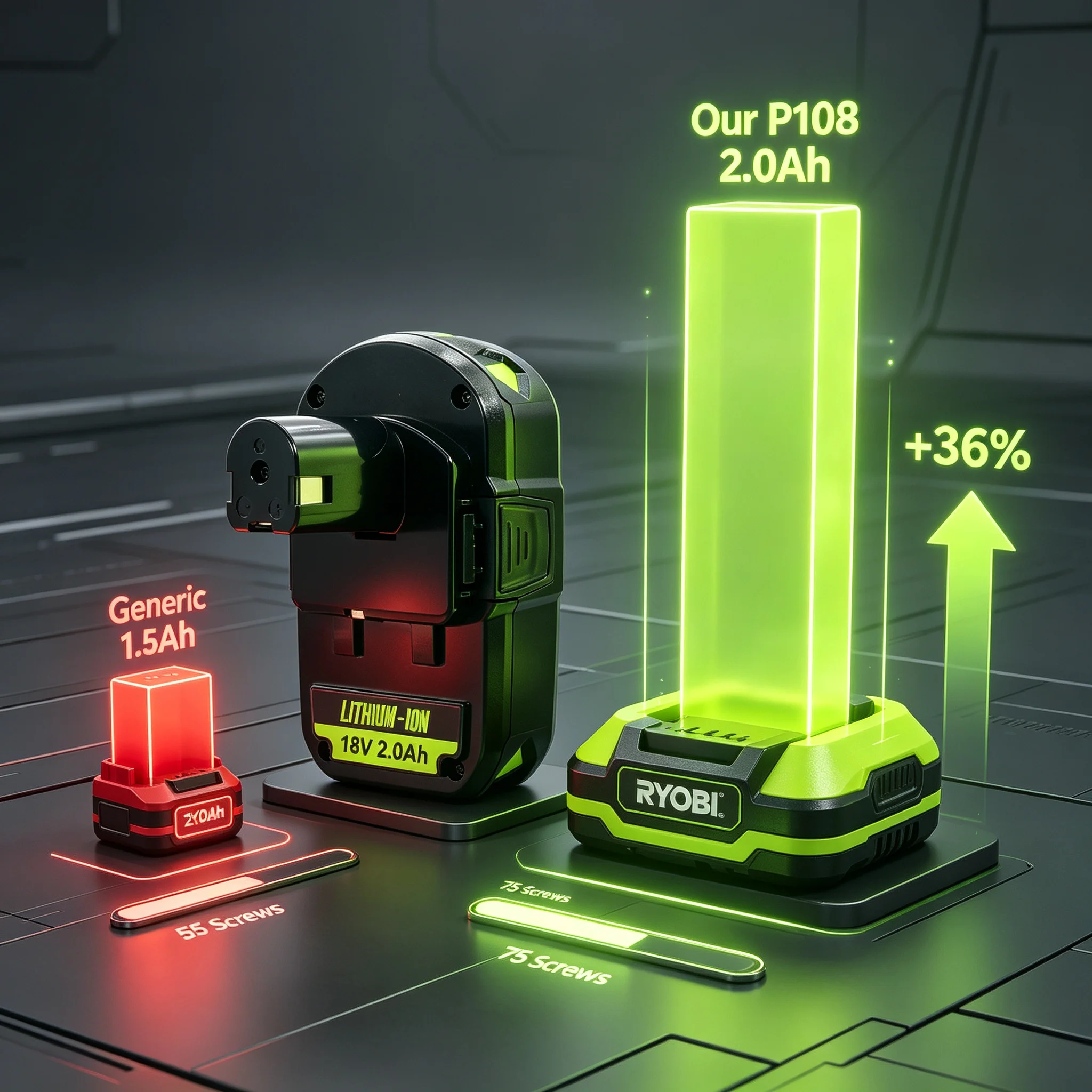 New for RYOBI P108 18V 2.0Ah Battery Replacement For Series, Works with P203 P204 P210 RB18L50 RB18L20 Lithium-ion High Capacity