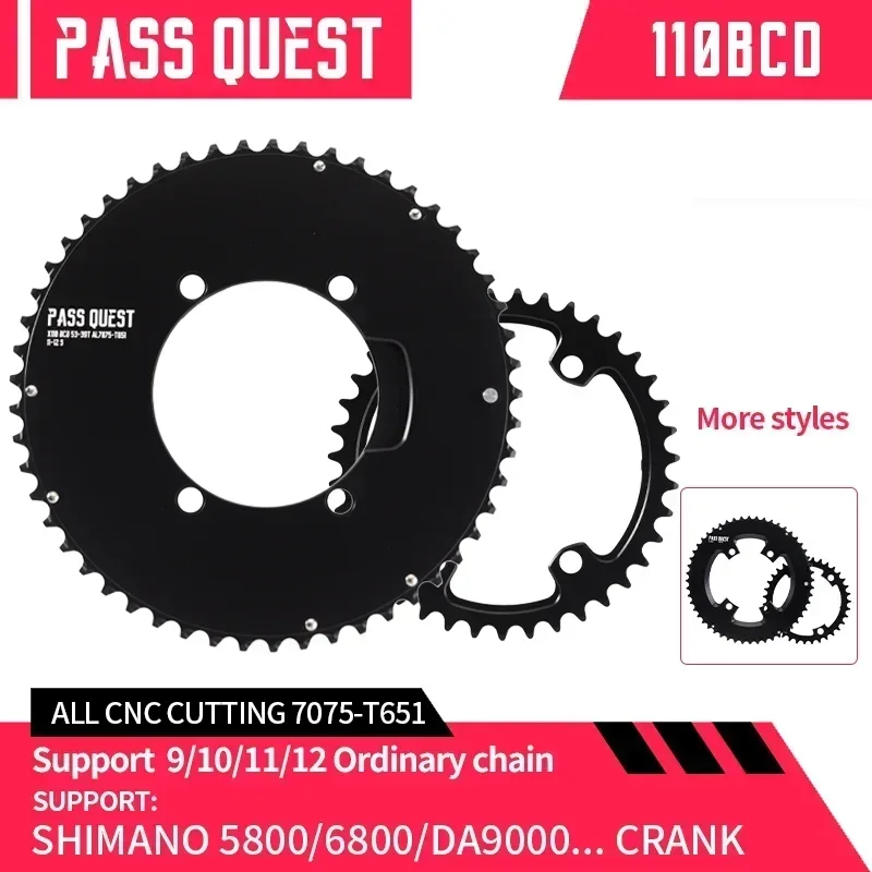 PASS QUEST 110bcd Chainring 4 Claws for Shimano 5800 6800 DA9000 narrow wide with bike Double Chainring 48/35T 50/34T 54/40T