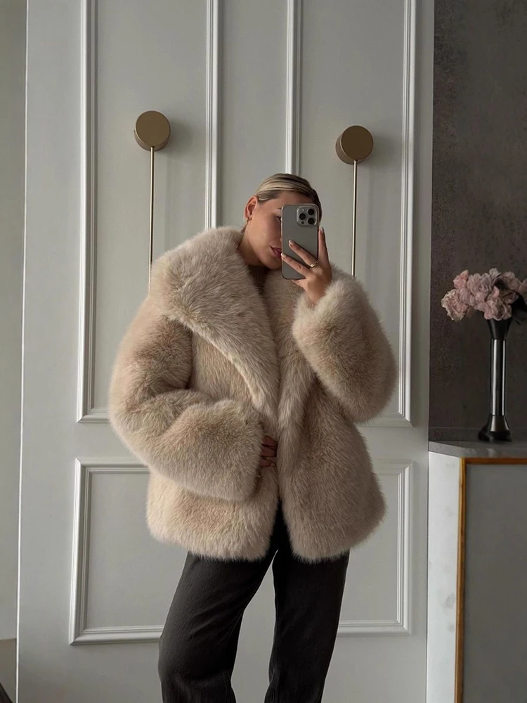 Faux Bontjassen voor Vrouwen Y2K Winter Dikke Losse Streetwear Revers Pluizige Bont Jas Koreaanse Luxe Harige Kunstbont Bovenkleding