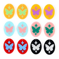 6pc Colorful Pattern Butterfly Oval Acrylic Pendant Jewelry Accessories Handmade Making DIY Earrings Keys Components Wholesale