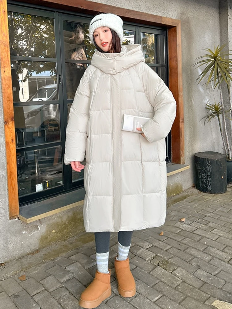 AOSSVIAO شتاء دافئ المرأة منتصف طول سترة قطن فوق الركبة سترات جديدة فضفاضة متعددة الاستخدامات معطف سميكة مقنعين العصرية القمم